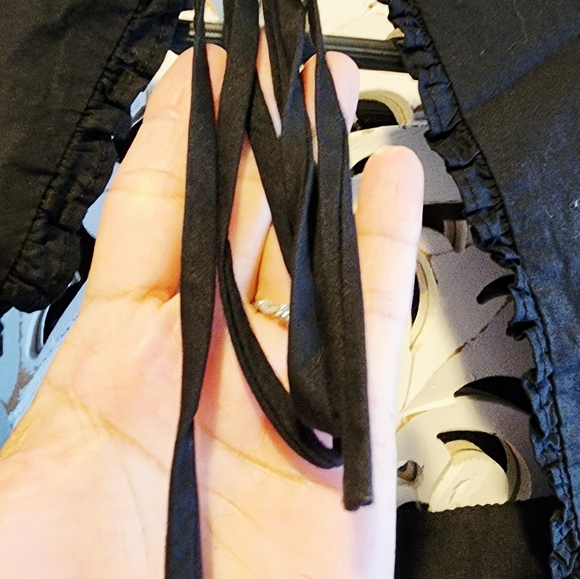 JASON WU LONG BLACK CAP SLEEVES EYELET CUT OUT BACK SMOCKED DRESS SIZE LARGE - Picture 12 of 13